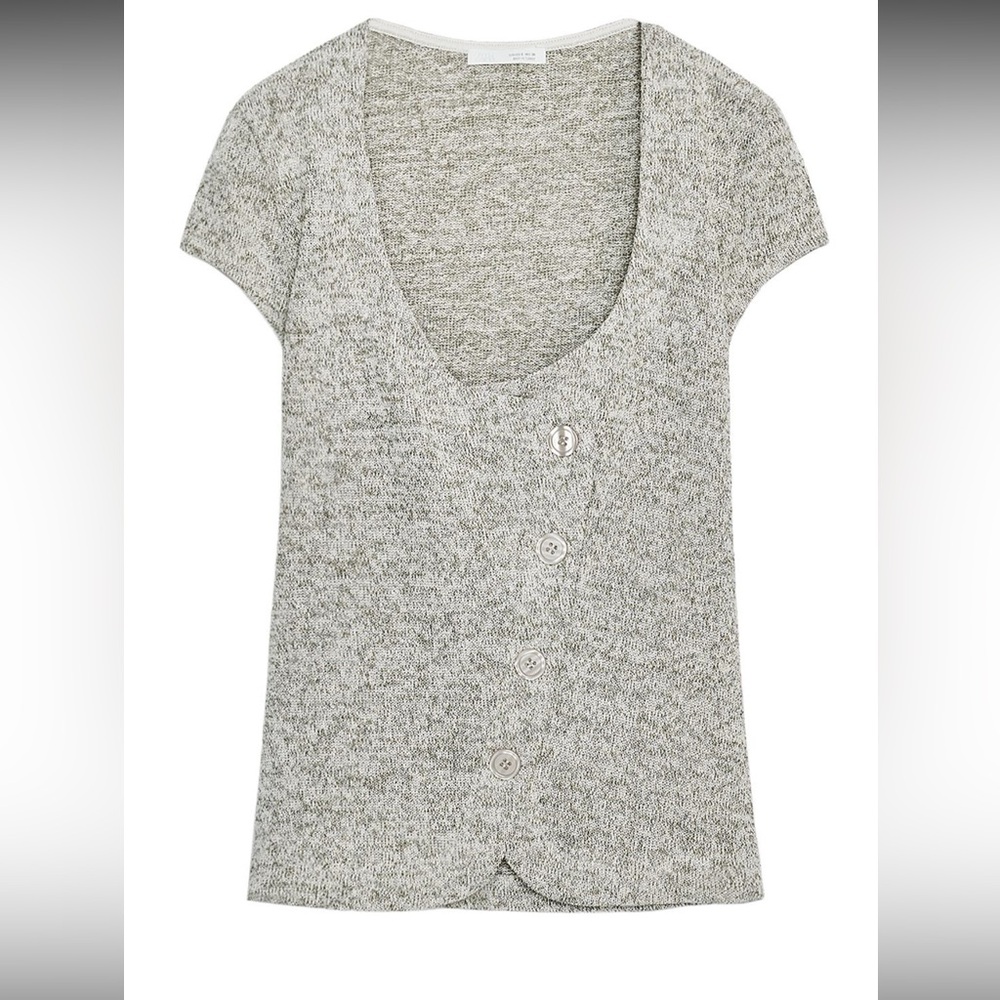 zara Gray Button-Up Knit Top